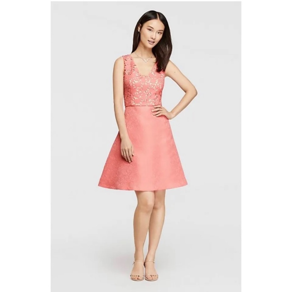 Donna Ricco CORAL LASER-CUT FIT & FLARE DRESS Wedding Special Occasion Party 8